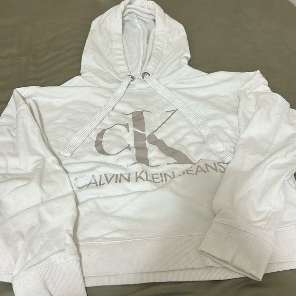 Lightly used Calvin Klein, White cropped Hoodie